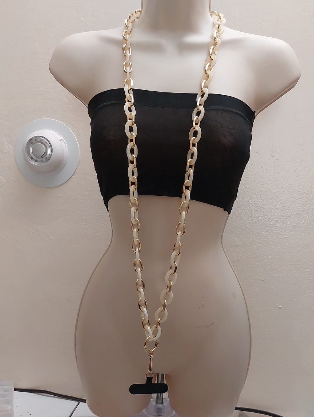 ARTIKL Cream Colored Acrylic And Gold Tone Chain Link Crossbody Phone Holder